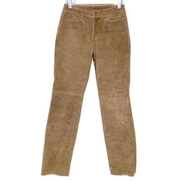 Etcetera Tan Soft Suede Leather High Rise Straight Leg Pants Size 4 - Picture 2 of 14